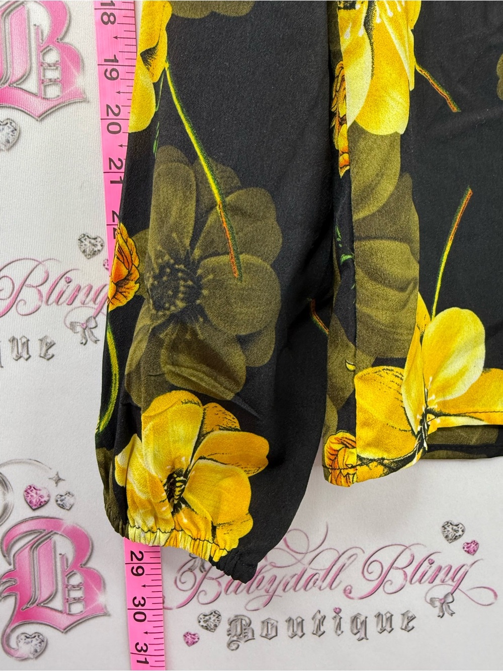 RANLEGE shirt blouse flowers ruffle Yellow Floral Long-Sleeve Blouse - Black - Picture 5 of 16